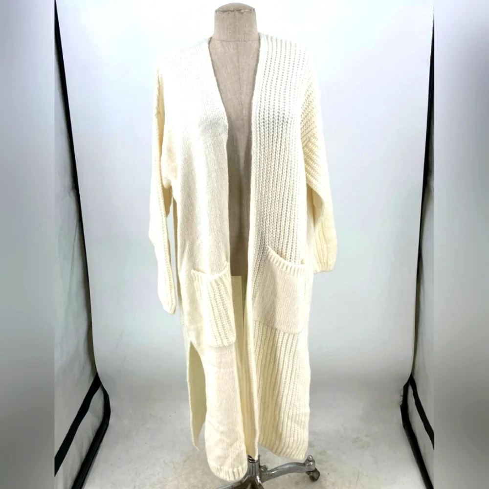 NEW Topshop Designer Cream Knitted Long Cardigan Jacket Coat M Size 8-10